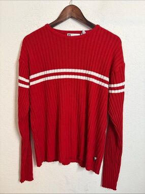 Vintage Y2K Xtreme Gear Men’s Large Red Ribbed 2 Stripe Sweater lightweight